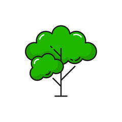 Poster - Tree with branches and green leaves isolated thin line icon. Vector wild tree outline park plant, garden forest architecture element, gardening landscape scenery object, clean environment, nature care