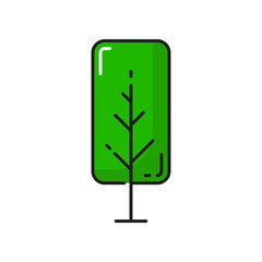 Poster - Green birch tree isolated thin line icon. Vector natural botanical outline plant, clean environment and ecosystem, protect and save nature symbol. Wild tree garden, park and forest decoration object