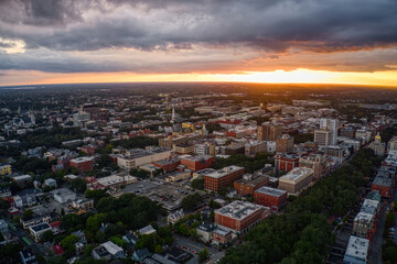 Wall Mural - Aerial View of Downtown Savannah, Georgia during Sunset