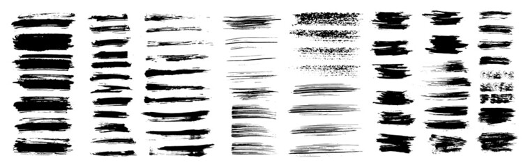 Fototapete - Grunge texture stencil with splashes. Ink brush stroke, art compositions. Very detailed collection, dirty design elements, artistic boxes for text and backdrop. Brushes with drops blots. Vector stroke