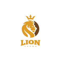 Wall Mural - Lion king logo, Lion head face silhouette, crown and circle vector icon