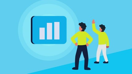 Poster - young men with statistics bars animation