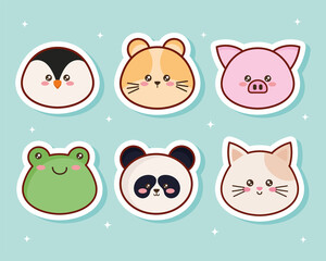 Poster - kawaii six animals characters