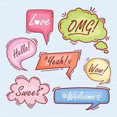 Wall Mural - text balloons doodle seven icons