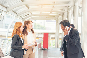 Wall Mural - Group of people diversity multiethnic teamwork collaboration team meeting communication. Business people hands together diversity multiethic partner Business Meeting brainstorming Businessman team