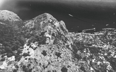 Poster - Capri coastline from a high flying drone over Mt Solaro in summer season.