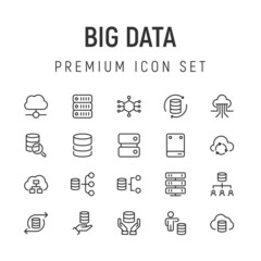 Poster - Simple line set of big data icons.