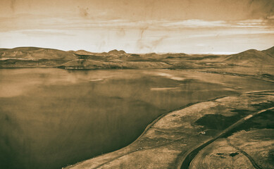 Poster - Aerial view of Landmannalaugar mountains and lake,Fjallabak Nature Reserve in the Highlands of Iceland