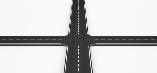 Asphalt crossroads over white background. 3d rendering