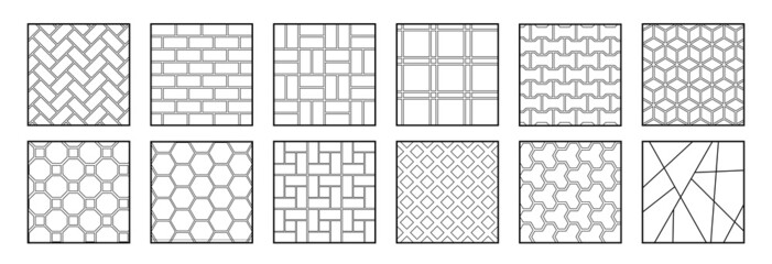 tile for street pavements top view. set of vector path , brick, architectural elements. collection o