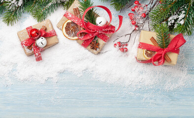 Wall Mural - Christmas gift boxes with craft decor