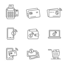 Canvas Print - Set of cashless payment icons in linear style isolated on white background