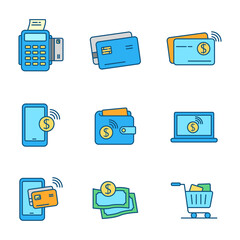 Canvas Print - Set of cashless payment icons in linear color style isolated on white background