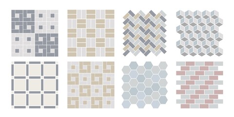 Wall Mural - tile for street pavements top view. set of vector path , brick, architectural elements. collection o