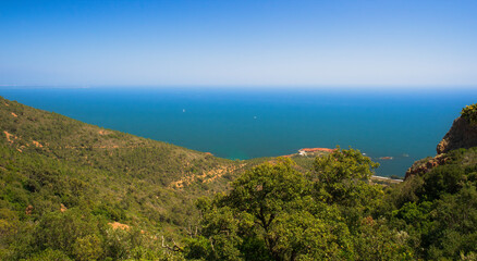 Wall Mural - Large panorama on `l'Esterel` hidden gem near Cannes and Antibes. Blue sky and mediterranean sea.