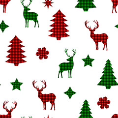 Seamless pattern Christmas trees reindeer vector illustration