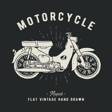 Vintage Motorcycle Vector, Hand Drawn Illustration. Moped Style.	