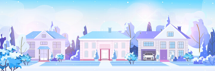 Wall Mural - winter cottages snowy residential houses area cityscape background horizontal