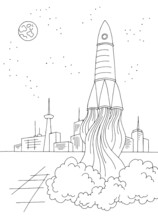 Spaceport Launch A Rocket Exterior Graphic Black White Vertical Sketch Illustration Vector 