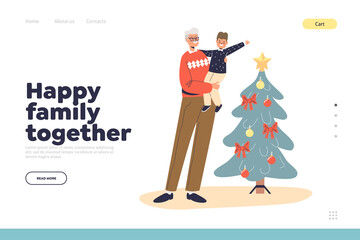 Wall Mural - Happy family together on christmas landing page with grandfather with kid boy at xmas tree