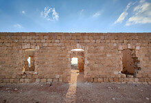 Ruins Of The Ottoman Railway Station. Sunset Time. Negev Desert In Israel