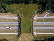 Aerial top down view of ecoduct or wildlife crossing