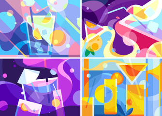 Wall Mural - collection of banners with different cocktails. placard designs in abstract style.