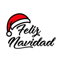 Banner Con Frase Feliz Navidad En Español Manuscrito Con Sombrero De  Papá Noel En Color Rojo Y Negro