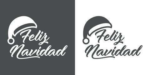 Wall Mural - Banner con frase Feliz Navidad en español manuscrito con sombrero de  Papá Noel en fondo gris y fondo blanco