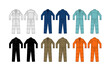 Long sleeves working overalls ( Jumpsuit, Boilersuit ) template vector illustration set