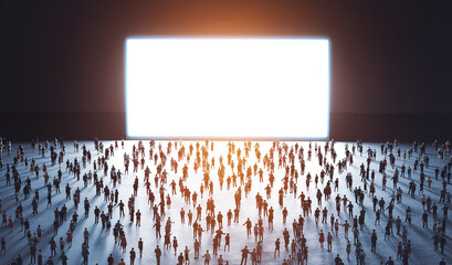 Wall Mural - people watch big white screen, display.