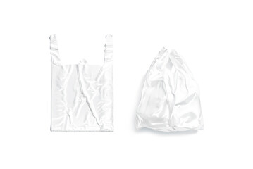 Wall Mural - Blank white t-shirt plastic bag with handle mockup, top view