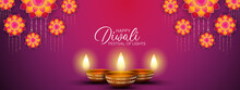 Happy Diwali - Festival Of Lights Colorful Banner Template Design With Decorative Diya Lamp.