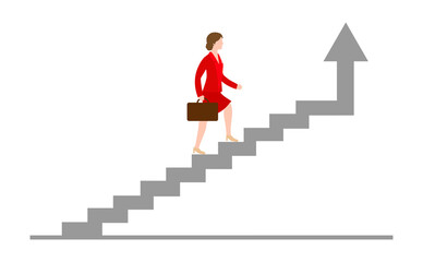 Wall Mural - Businesswoman rising up the stairs of the career. Growing career concept