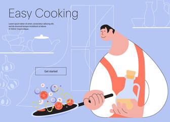 Easy Cookong with man Landing web page template