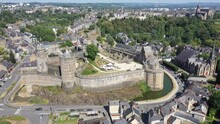 Scenic Aerial View Of Fougeres Town In Northwestern France Overlooking Ancient Castle In Summer