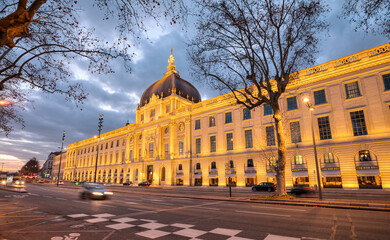 Wall Mural - Long exposure photo of traffic on the move with Car lights trail at dusk on the road 
 - Lyon, France