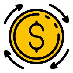 Poster - Coin and arrows around icon. Outline coin and arrows around vector icon color flat isolated