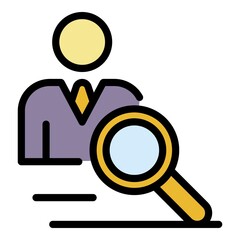 Poster - businessman and magnifier icon. outline businessman and magnifier vector icon color flat isolated