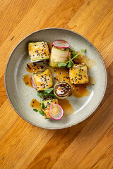 Wall Mural - stuffed eggplant rolls with vegetables