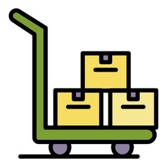 Poster - Parcel cart icon. Outline parcel cart vector icon color flat isolated