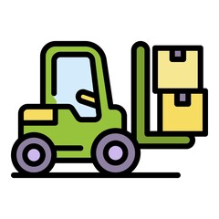 Poster - Forklift icon. Outline forklift vector icon color flat isolated