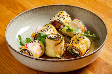 Wall Mural - stuffed eggplant rolls with vegetables