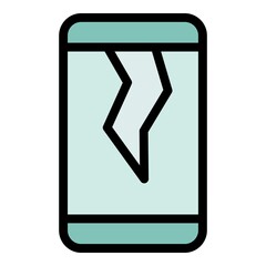 Poster - Cracked phone display icon. Outline cracked phone display vector icon color flat isolated