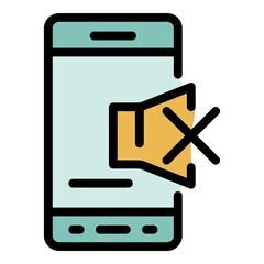 Poster - No sound smartphone icon. Outline no sound smartphone vector icon color flat isolated