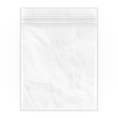 Wall Mural - Mockup Blank Flat Poly Clear Bag Empty Plastic Polyethylene Pouch Packaging With Zipper, Ziplock. Illustration Isolated On White Background. Mock Up Template. Ready For Your Design. Vector EPS10