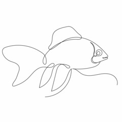 Wall Mural - fish drawing by one continuous line, vector