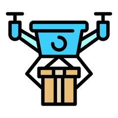 Poster - Security drone delivery icon. Outline security drone delivery vector icon color flat isolated