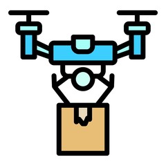 Poster - Air drone delivery icon. Outline air drone delivery vector icon color flat isolated