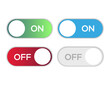 Vector on and off mode switch set with green and red gradient, and blue and white version